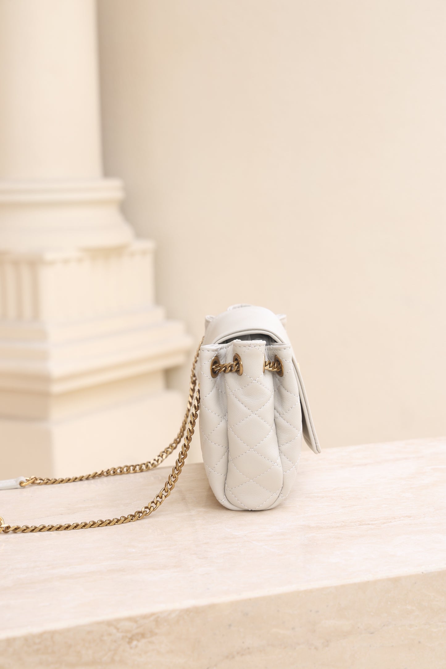 Saint Laurent Nolita Mini Flap Bag — White with Gold Hardware