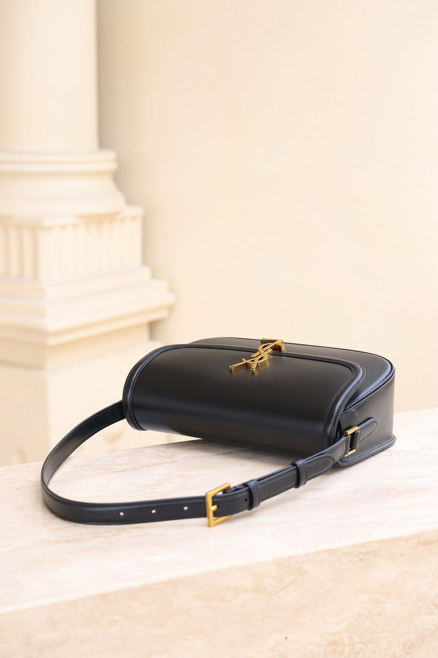 Saint Laurent Solfegino Small Bag — Black Box Leather with Antique Gold Hardware