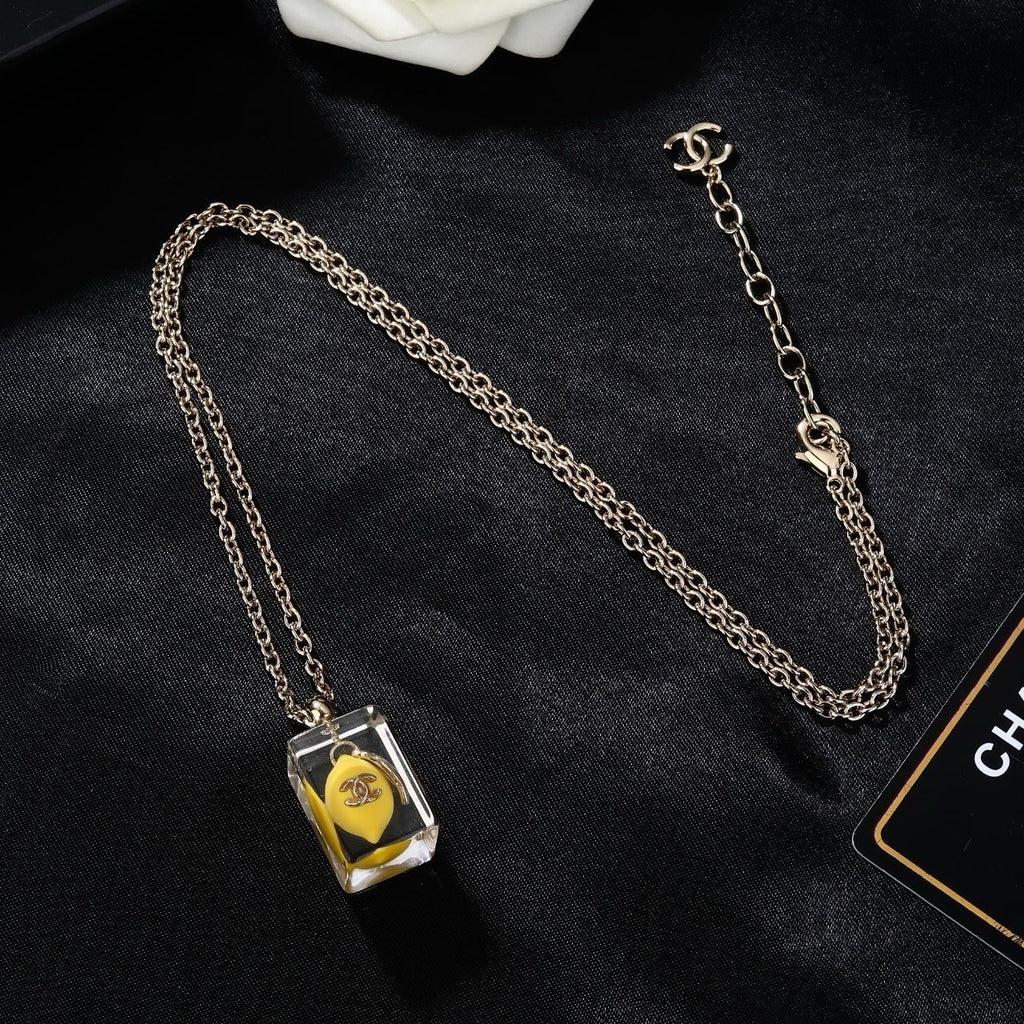 Chanel Clear Lucite Ice Cube Yellow Mini Bag Pendant Necklace