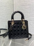Lady Dior Five-Compartment Bag — Black Patent Leather with Light Gold Hardware