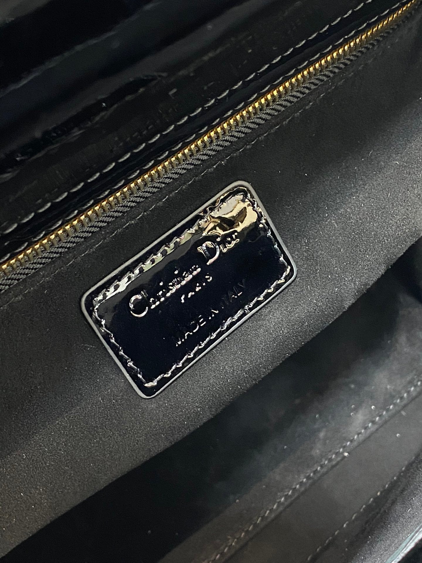 Lady Dior Five-Compartment Bag — Black Patent Leather with Light Gold Hardware