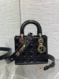 Lady Dior Four-Compartment Bag — Black Patent Leather with Light Gold Hardware