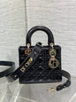 Lady Dior Four-Compartment Bag — Black Patent Leather with Light Gold Hardware