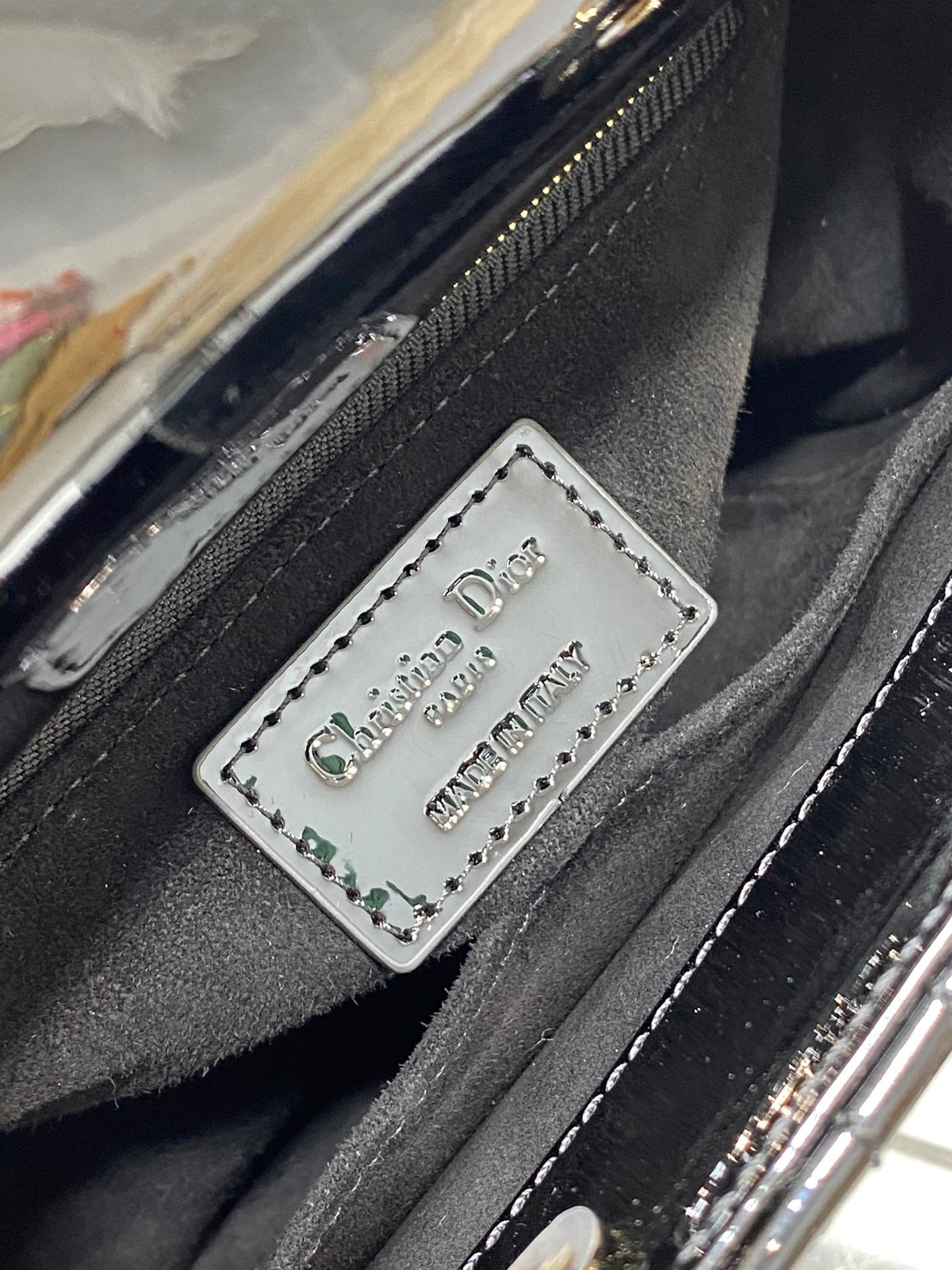 Lady Dior Four-Compartment Bag — Black Patent Leather with Light Gold Hardware