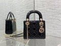 Lady Dior Three-Compartment Bag — Black Patent Leather with Light Gold Hardware
