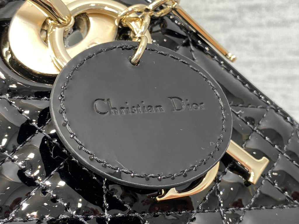 Lady Dior Three-Compartment Bag — Black Patent Leather with Light Gold Hardware