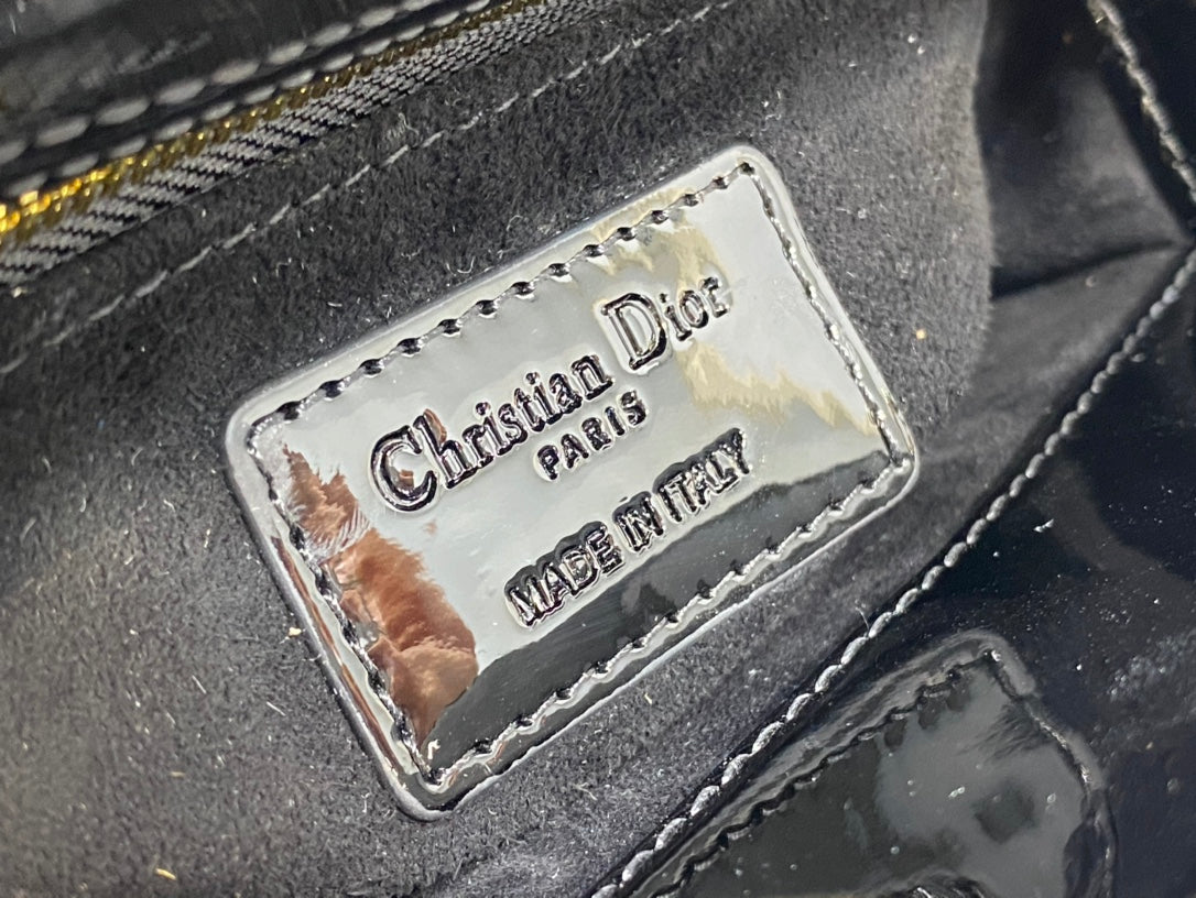 Lady Dior Three-Compartment Bag — Black Patent Leather with Light Gold Hardware