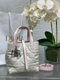 Toujours Vertical Small Bag — Pink & White with Silver Hardware