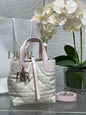Toujours Vertical Small Bag — Pink & White with Silver Hardware