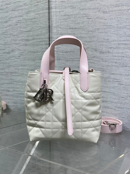 Toujours Vertical Small Bag — Pink & White with Silver Hardware