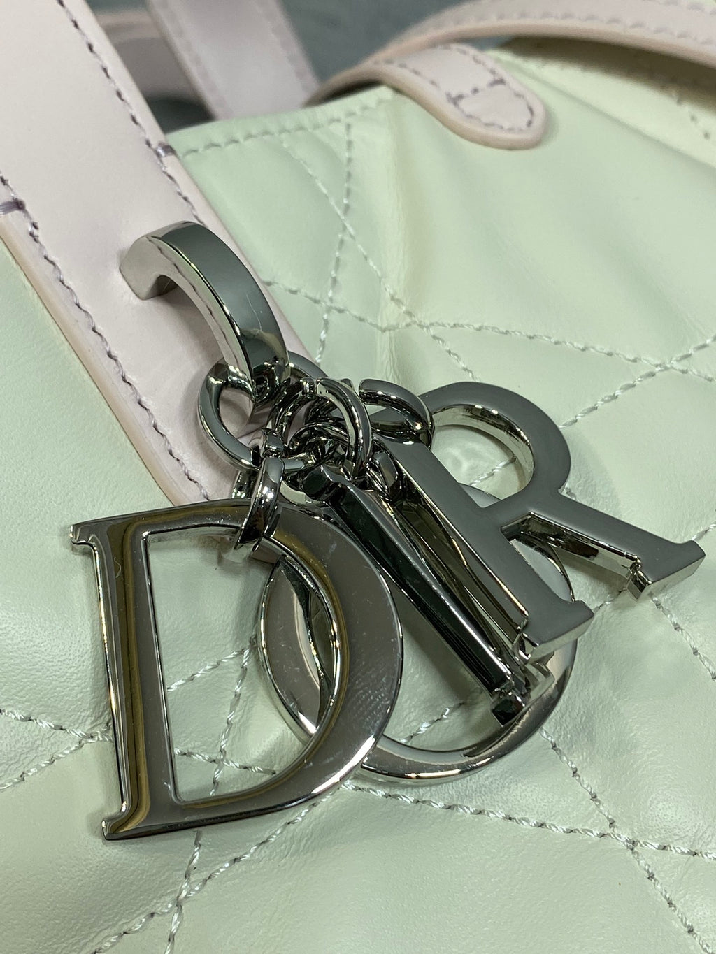 Toujours Vertical Small Bag — Pink & White with Silver Hardware