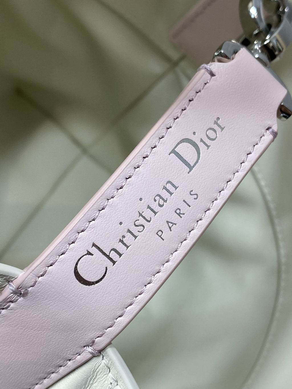 Toujours Vertical Small Bag — Pink & White with Silver Hardware