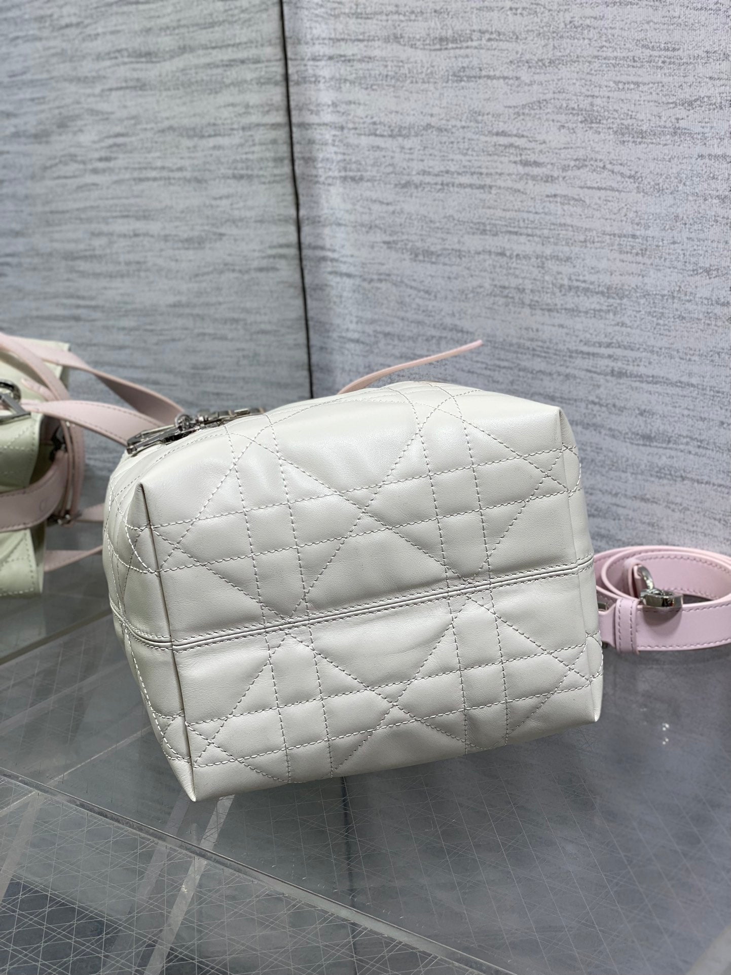 Toujours Vertical Small Bag — Pink & White with Silver Hardware
