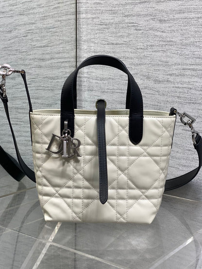 Toujours Vertical Small Bag — White & Black with Silver Hardware