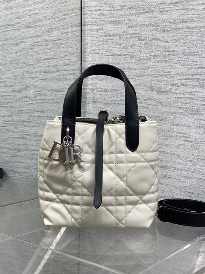 Toujours Vertical Small Bag — White & Black with Silver Hardware
