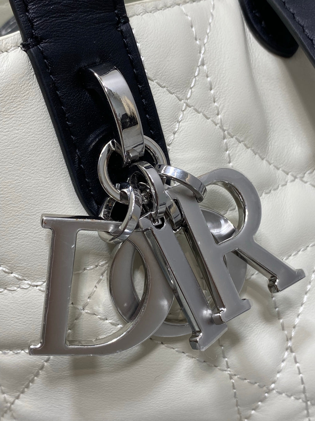 Toujours Vertical Small Bag — White & Black with Silver Hardware
