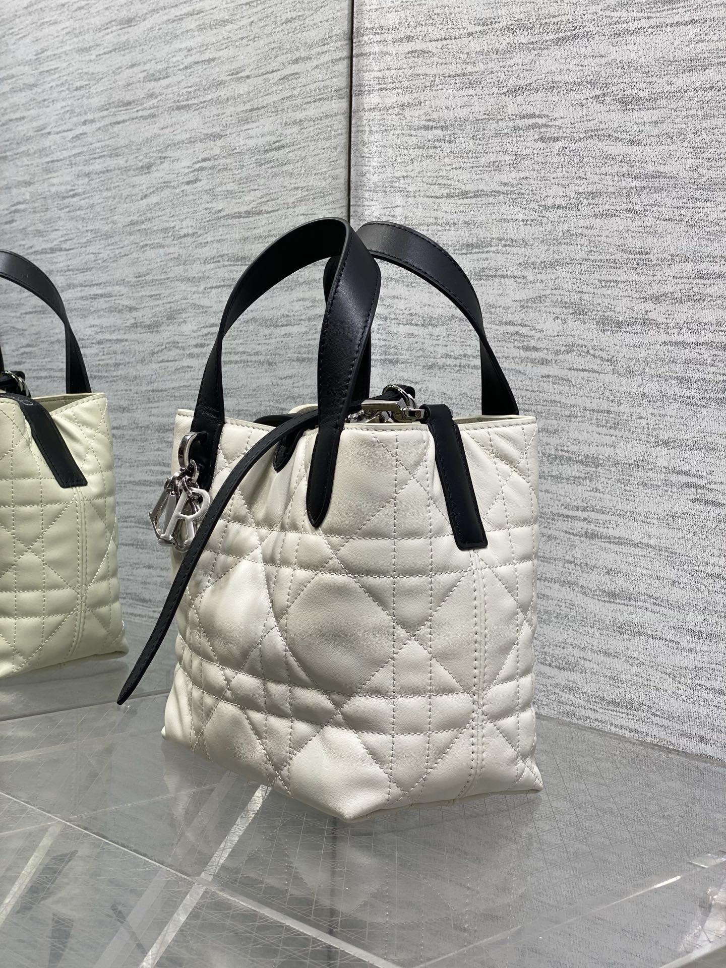 Toujours Vertical Small Bag — White & Black with Silver Hardware