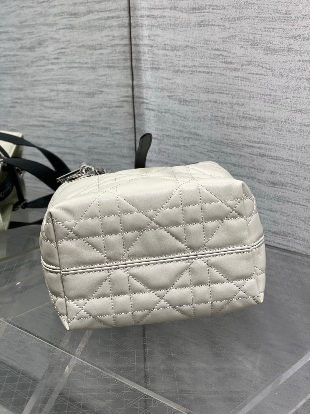 Toujours Vertical Small Bag — White & Black with Silver Hardware