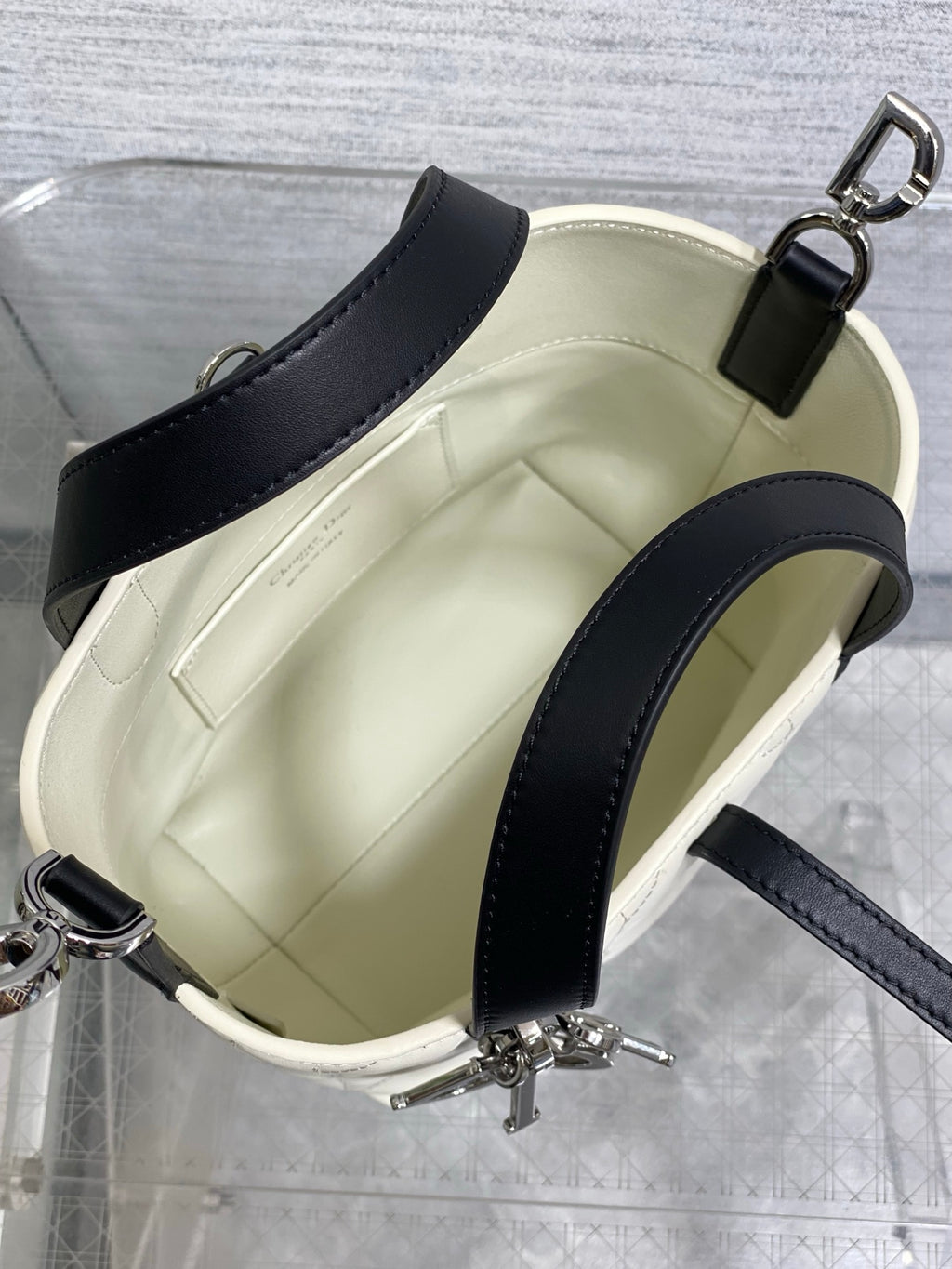 Toujours Vertical Small Bag — White & Black with Silver Hardware