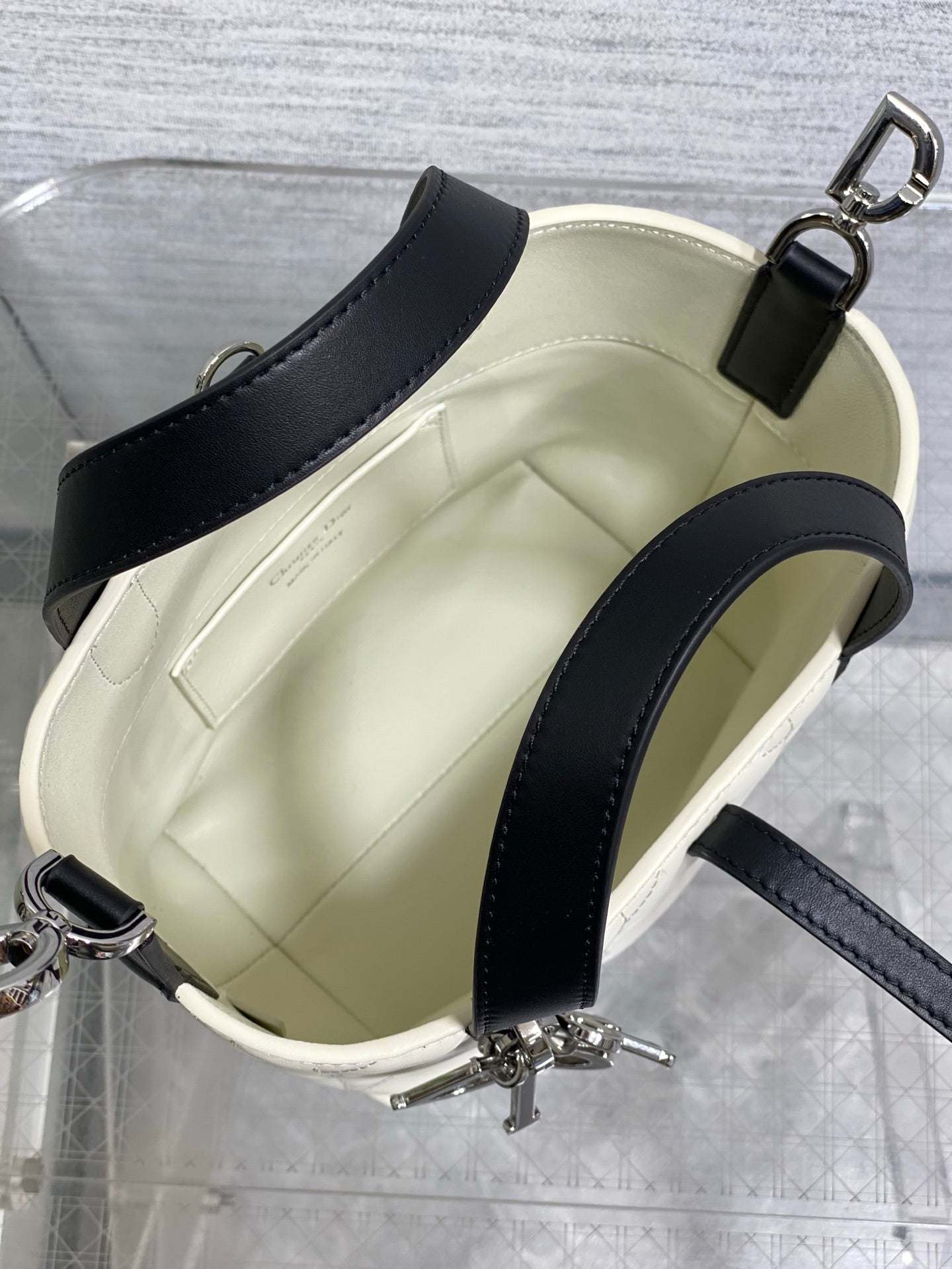 Toujours Vertical Small Bag — White & Black with Silver Hardware