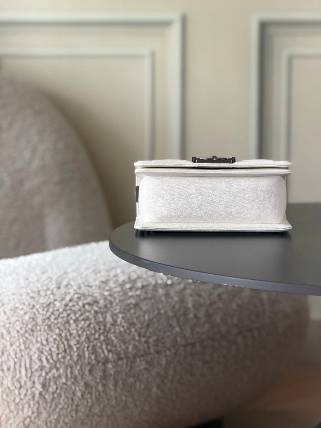 Chanel 26 A Le Boy Bag — White with Antique Silver Hardware