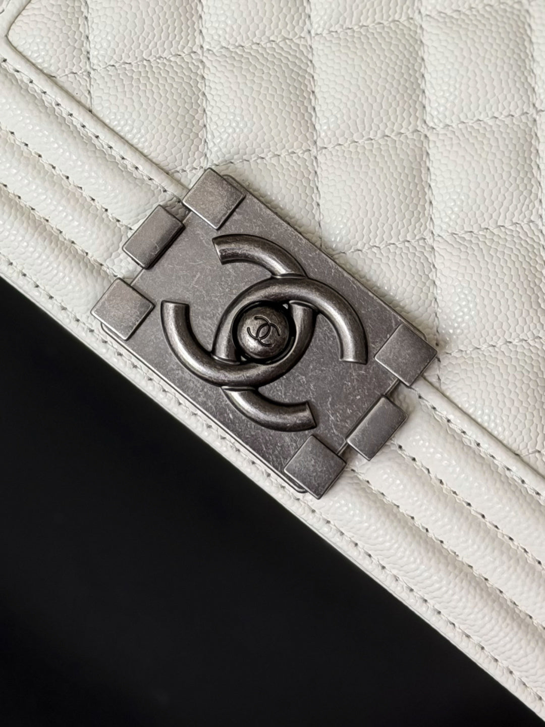 Chanel 26 A Le Boy Bag — White with Antique Silver Hardware