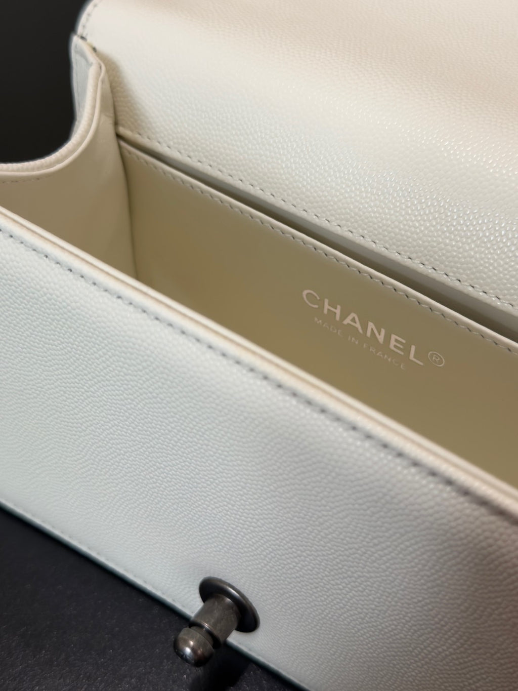 Chanel 26 A Le Boy Bag — White with Antique Silver Hardware