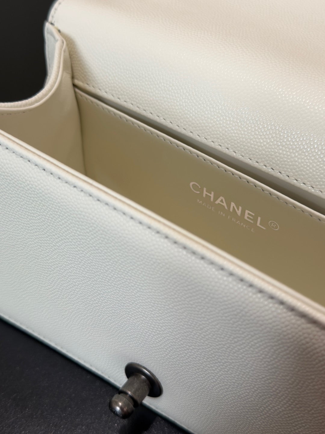 Chanel 26 A Le Boy Bag — White with Antique Silver Hardware