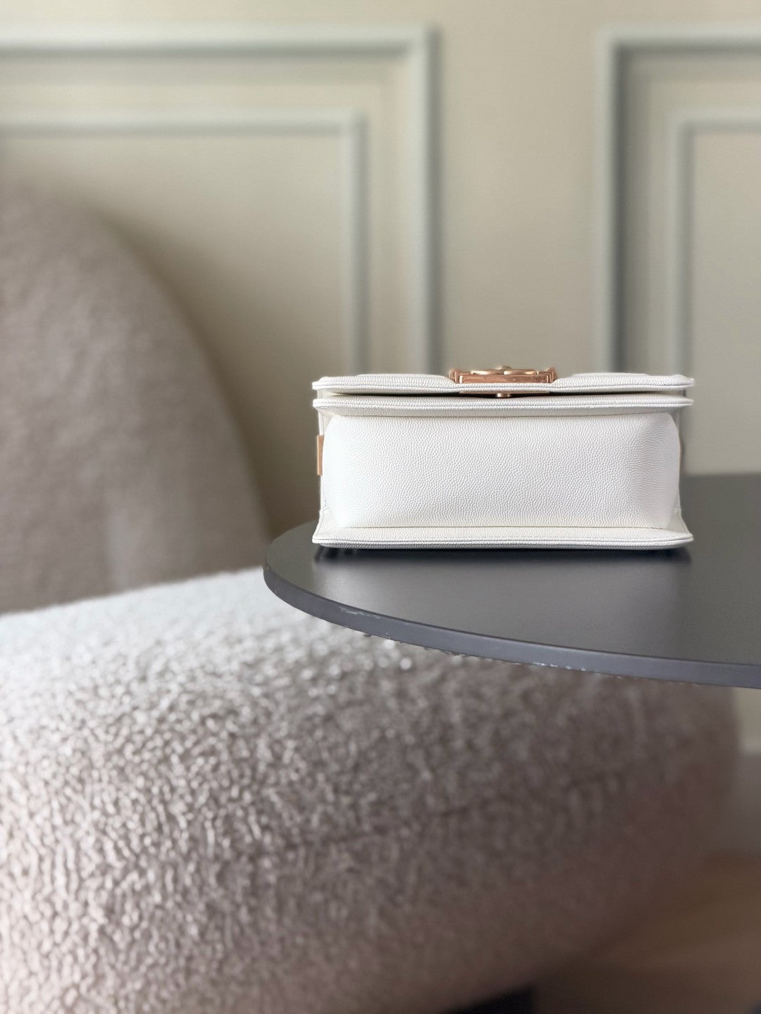 Chanel 26 A Le Boy Bag — White with Antique Gold Hardware