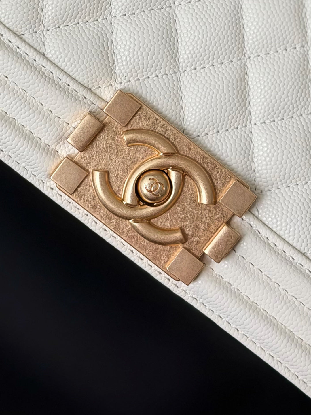 Chanel 26 A Le Boy Bag — White with Antique Gold Hardware