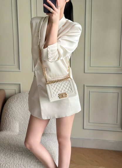 Chanel 26 A Le Boy Bag — White with Antique Gold Hardware