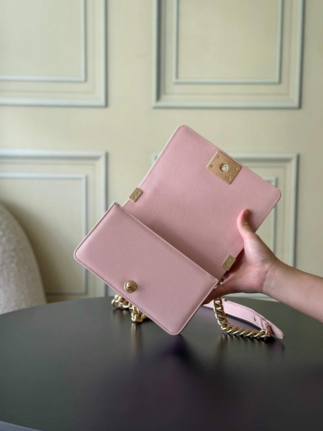 Chanel 26 A Le Boy Bag — Pink with Antique Gold Hardware