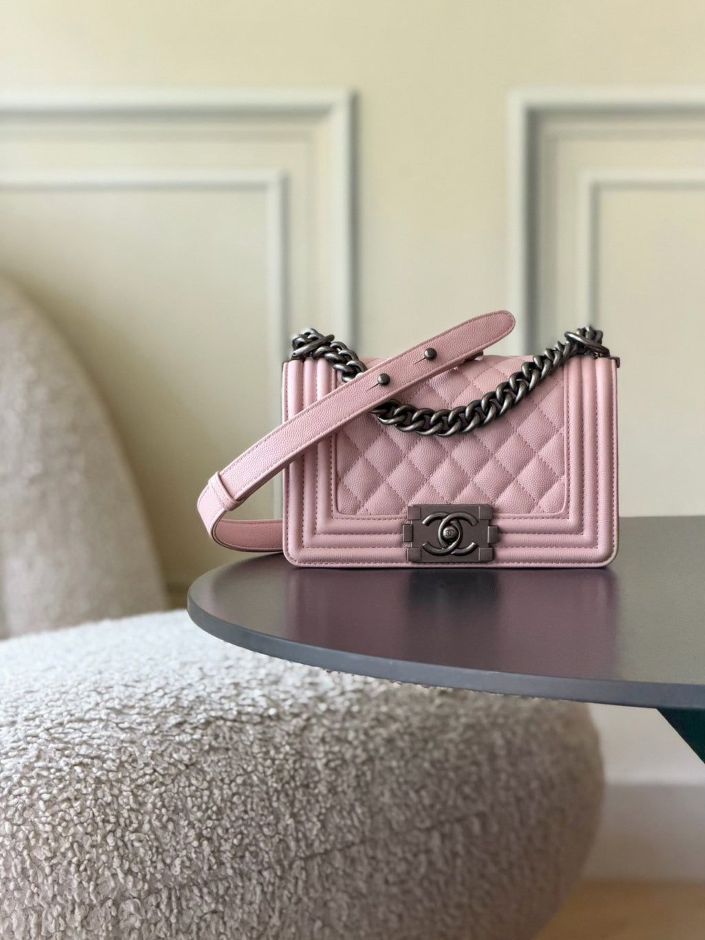 Chanel 26 A Le Boy Bag — Pink with Antique Silver Hardware