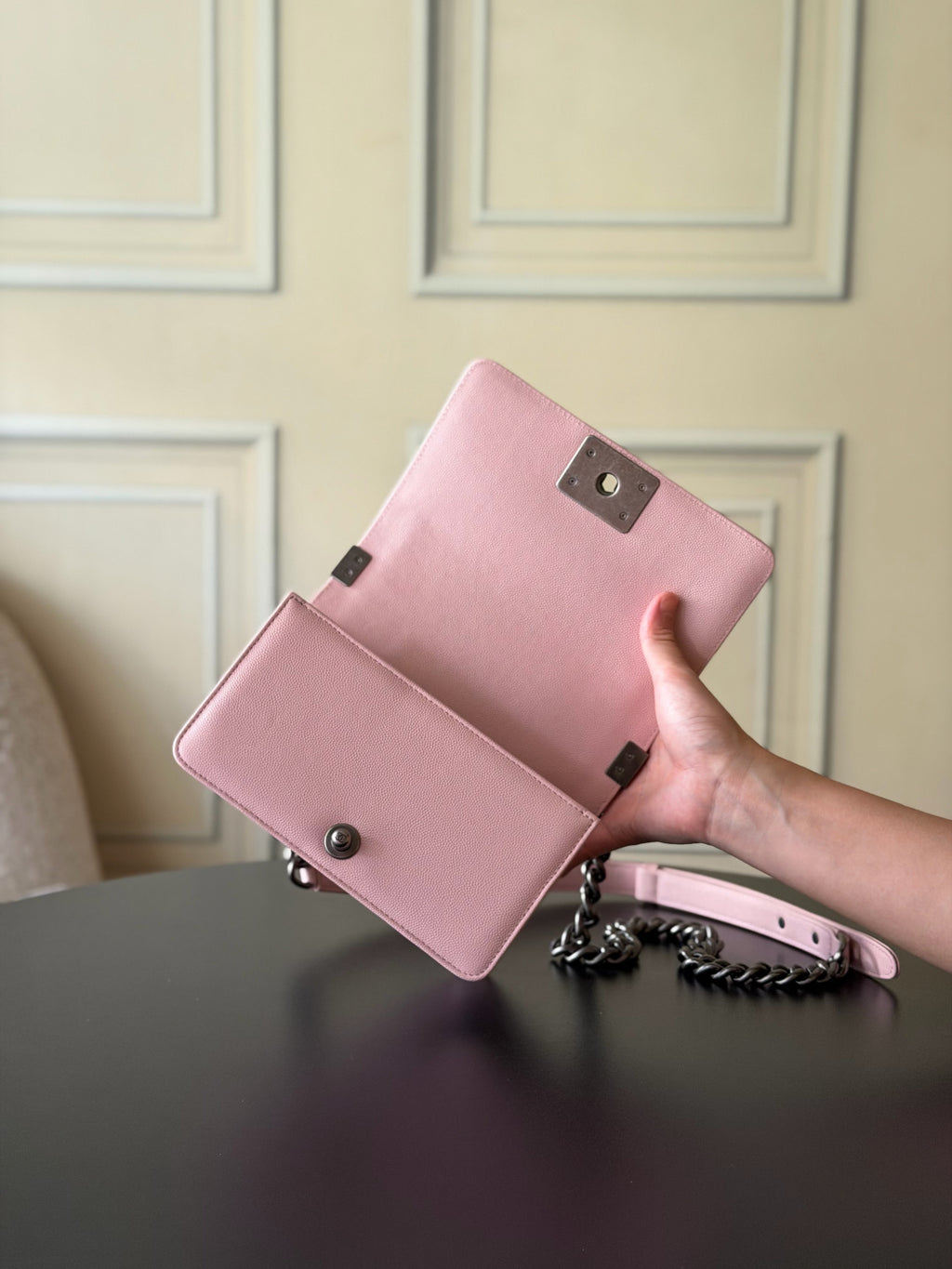 Chanel 26 A Le Boy Bag — Pink with Antique Silver Hardware