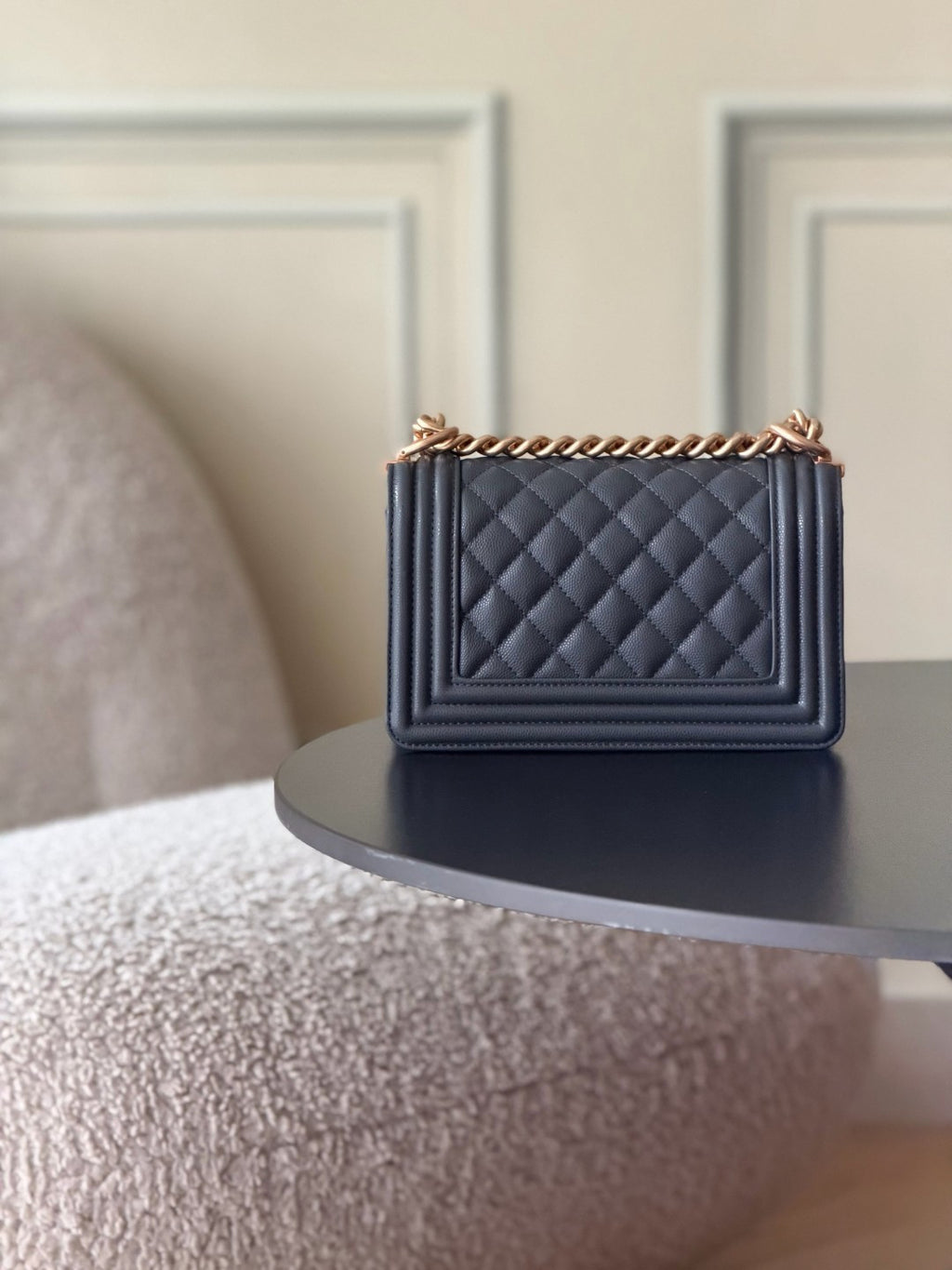 Chanel 26 A Le Boy Bag — Dark Grey with Antique Gold Hardware