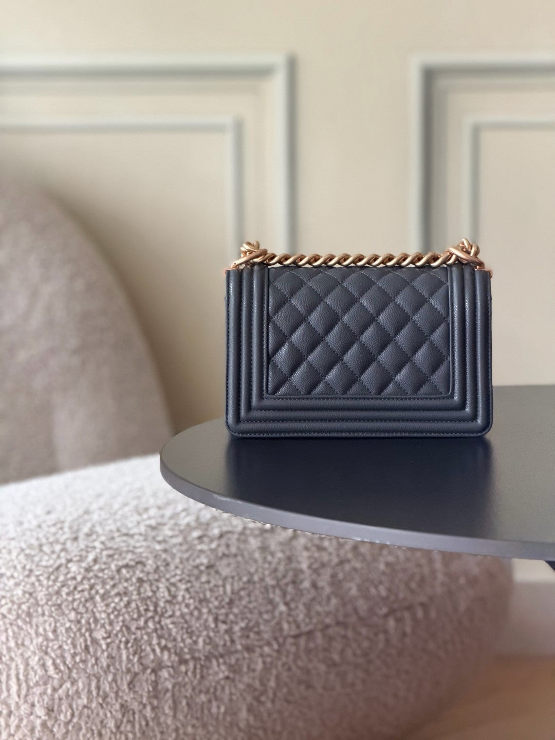 Chanel 26 A Le Boy Bag — Dark Grey with Antique Gold Hardware