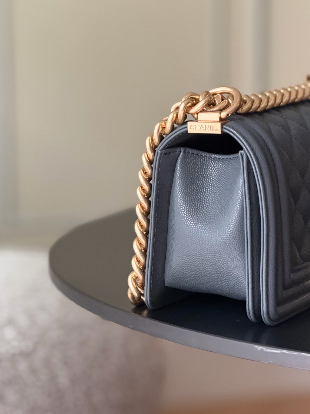 Chanel 26 A Le Boy Bag — Dark Grey with Antique Gold Hardware