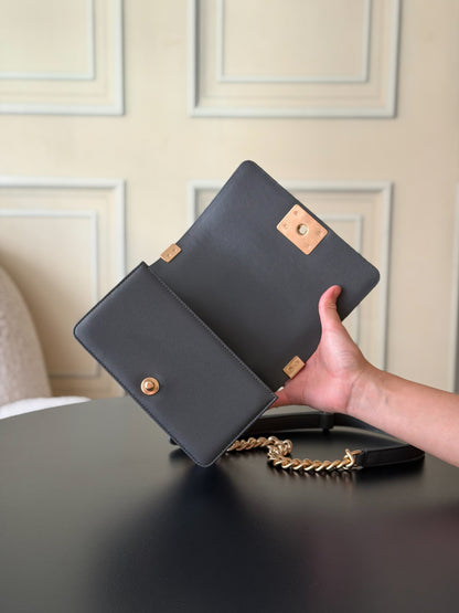 Chanel 26 A Le Boy Bag — Dark Grey with Antique Gold Hardware