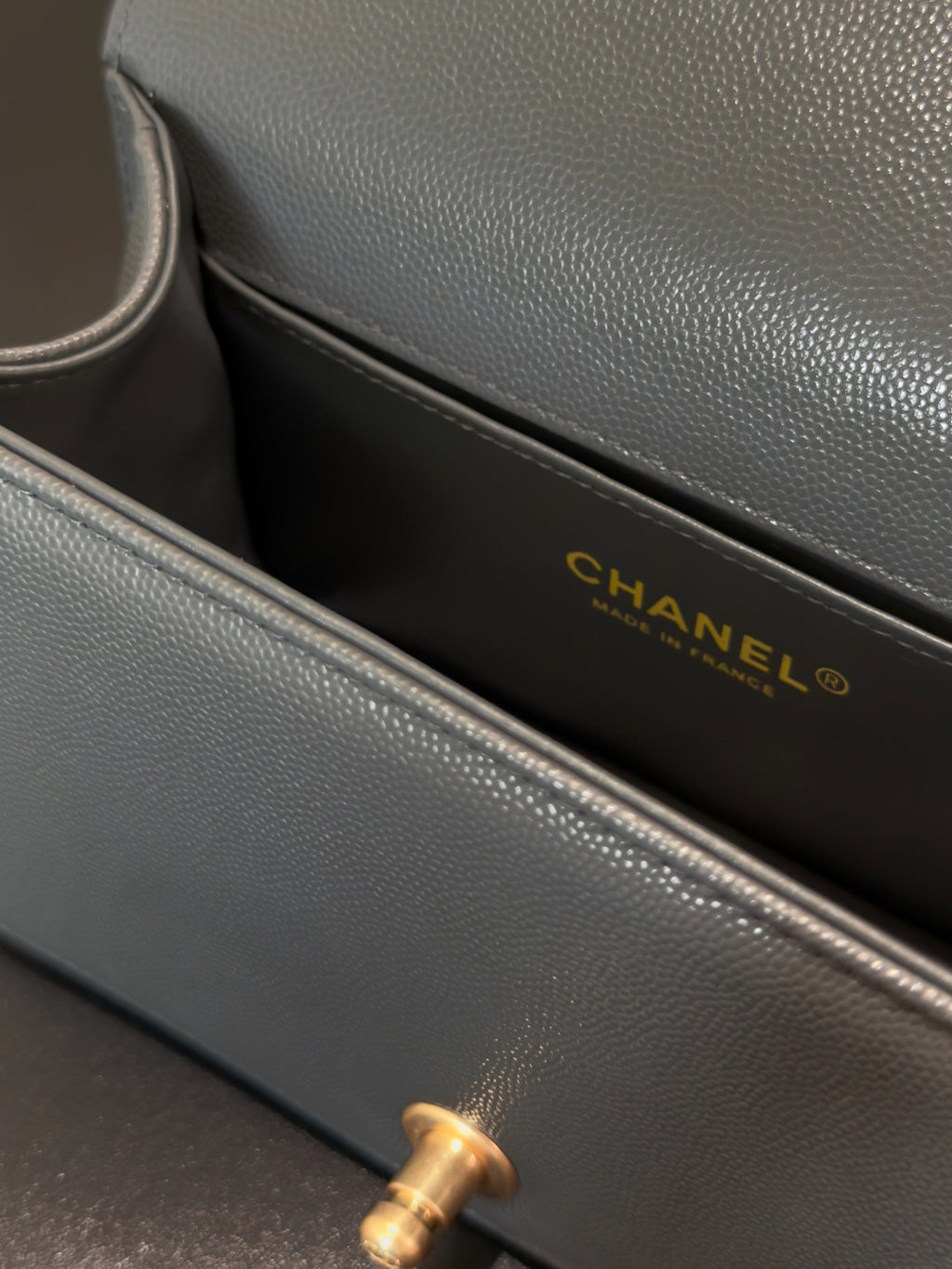 Chanel 26 A Le Boy Bag — Dark Grey with Antique Gold Hardware