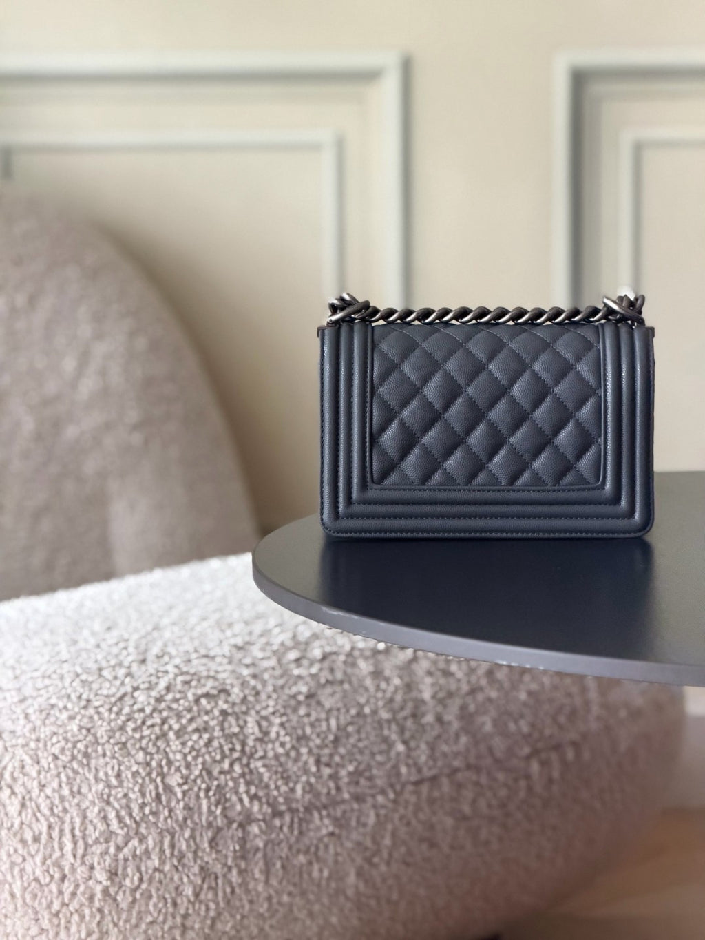 Chanel 26 A Le Boy Bag — Dark Grey with Antique Silver Hardware