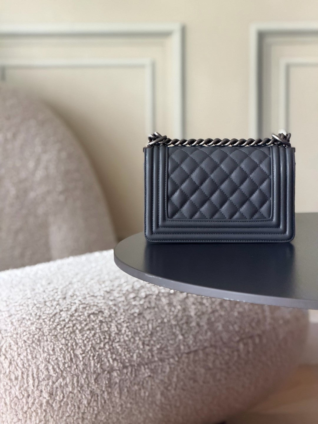 Chanel 26 A Le Boy Bag — Dark Grey with Antique Silver Hardware