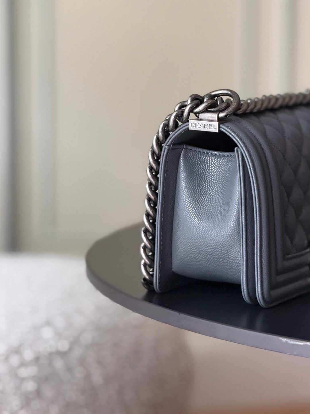 Chanel 26 A Le Boy Bag — Dark Grey with Antique Silver Hardware