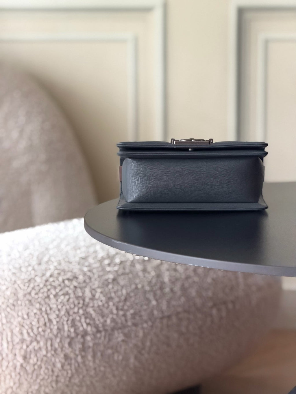 Chanel 26 A Le Boy Bag — Dark Grey with Antique Silver Hardware