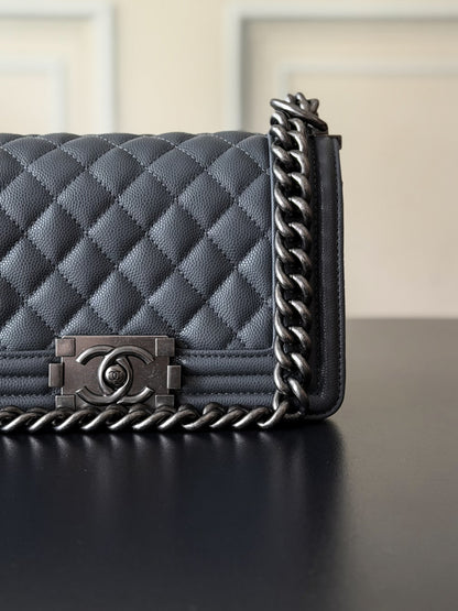 Chanel 26 A Le Boy Bag — Dark Grey with Antique Silver Hardware