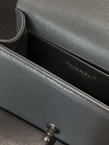 Chanel 26 A Le Boy Bag — Dark Grey with Antique Silver Hardware