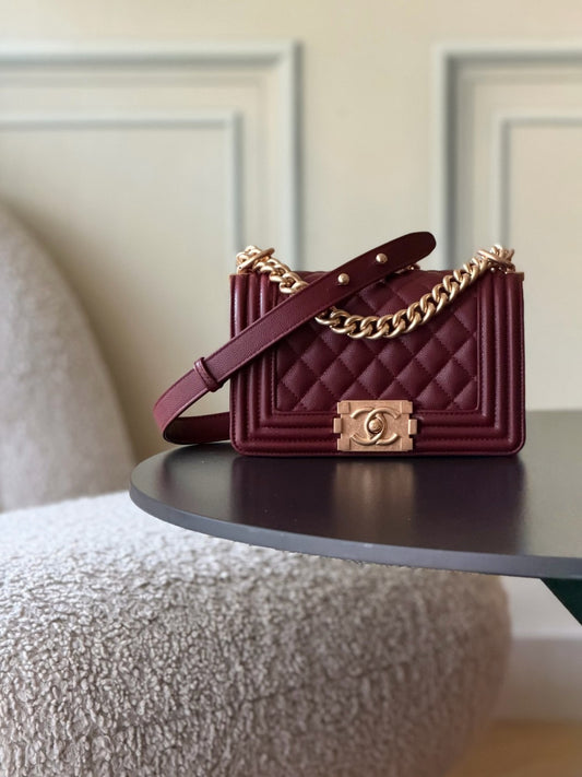 Chanel 26 A Le Boy Bag — Date Red with Antique Gold Hardware