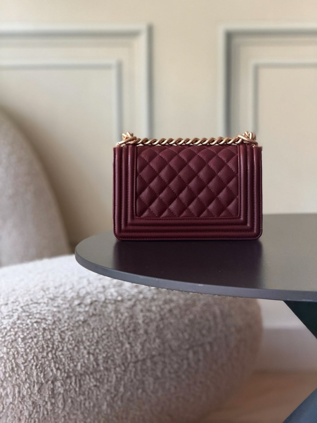 Chanel 26 A Le Boy Bag — Date Red with Antique Gold Hardware