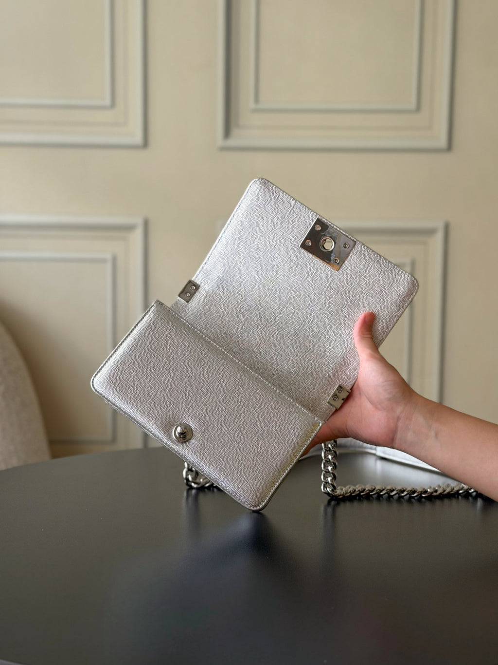 Chanel 26 A Le Boy Bag — Silver with Silver-Plated Hardware