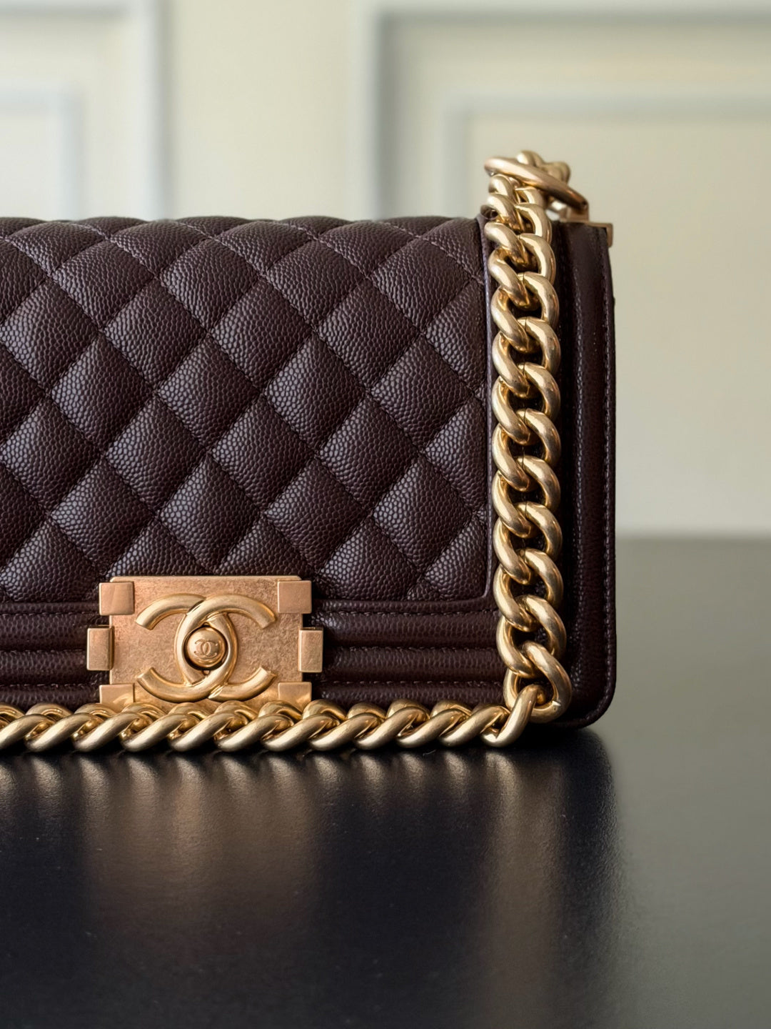 Chanel 26 A Le Boy Bag — Coffee Brown with Antique Gold Hardware