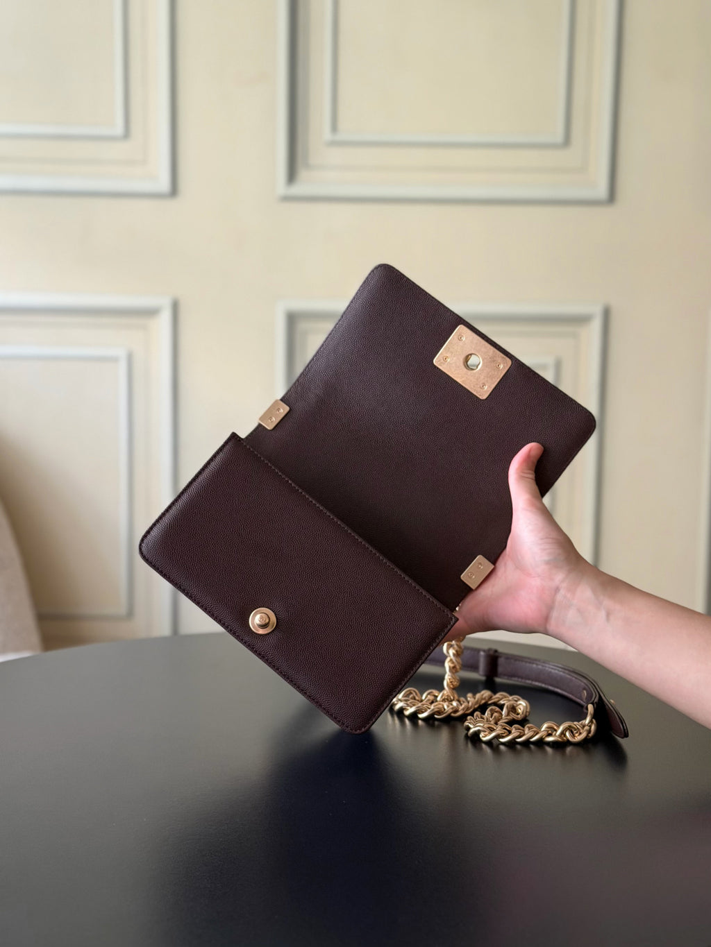 Chanel 26 A Le Boy Bag — Coffee Brown with Antique Gold Hardware